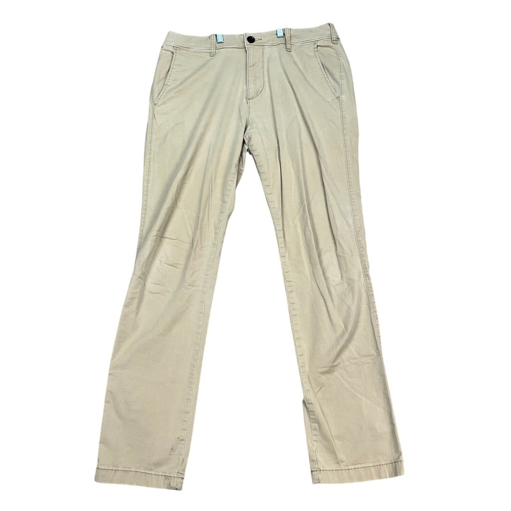 Hollister Slim Straight Chino Mens 32x34 Khaki Flat Front Epic Flex Twill EUC